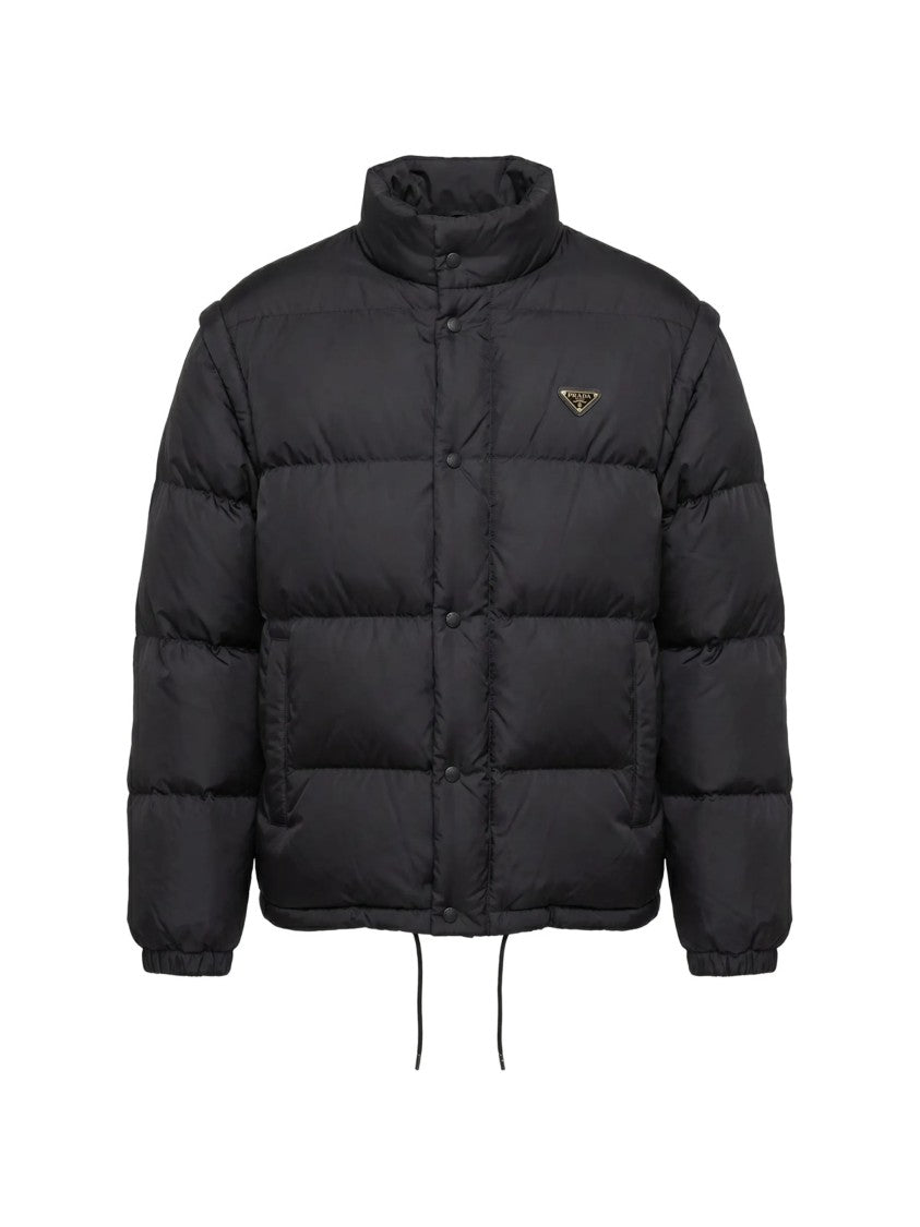 Prada High Collar Black Puffer Jacket With Adjustable Hem