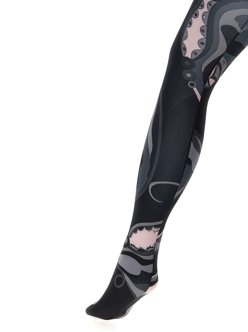 Emilio Pucci Abstract Swirling Patterned Tights With Elastic Waistband