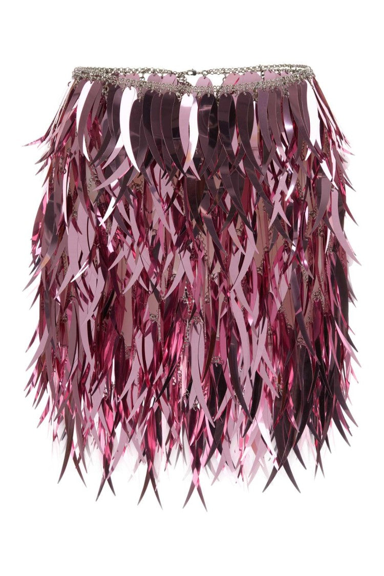 Paco Rabanne Pink Metallic Feathers Mini Skirt