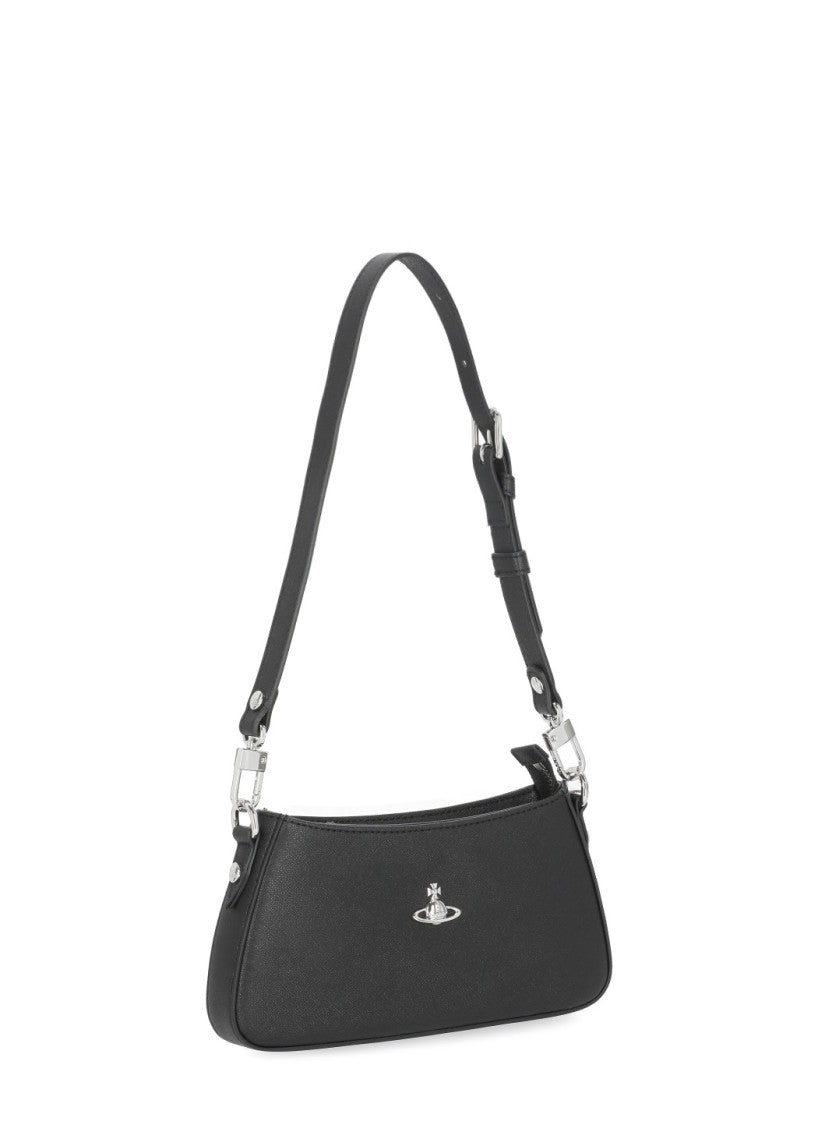 Vivienne Westwood Black Minimalist Removable Strap Emblem Shoulder Bag