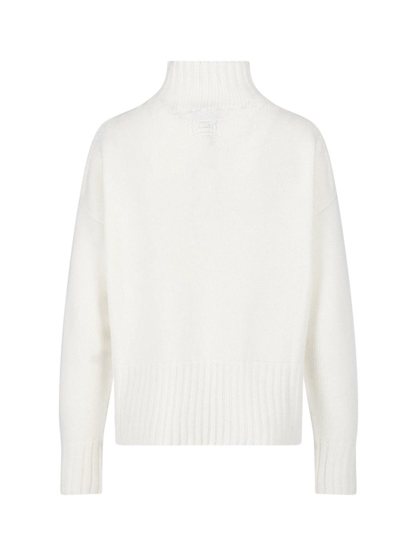 Drumohr White Merino Wool High Neck Ribbed Turtleneck