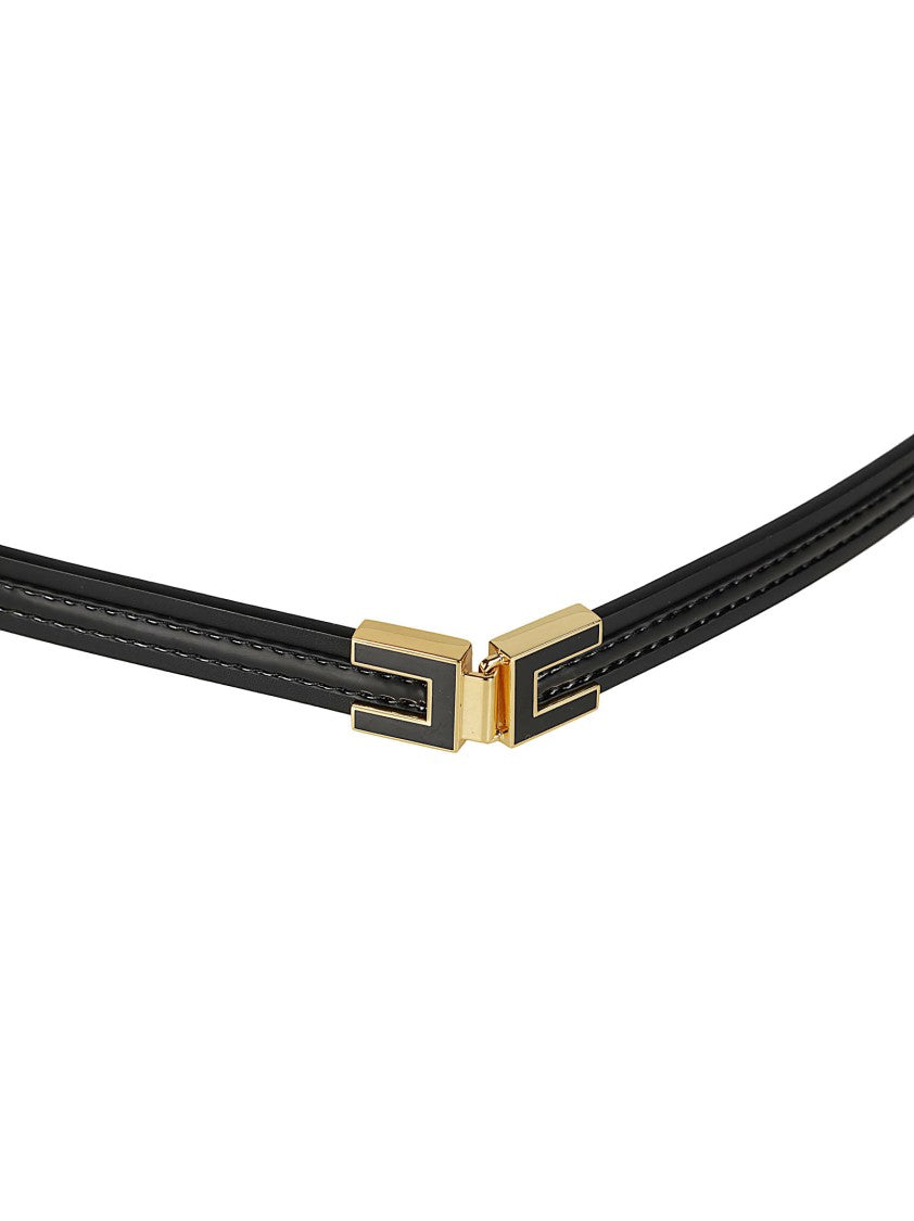 Elisabetta Franchi Slim Black Polyurethane Belt With Gold-Tone Buckle