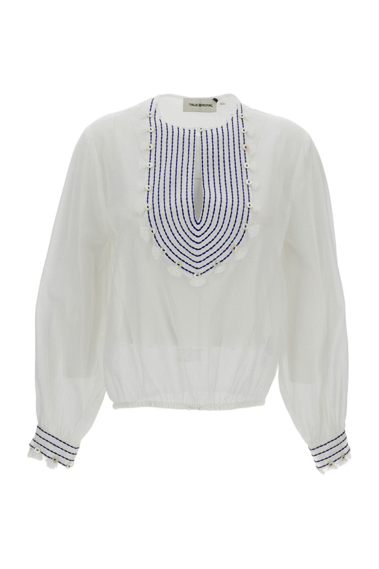 True Royal Sheer White Blouse With Decorative Bib