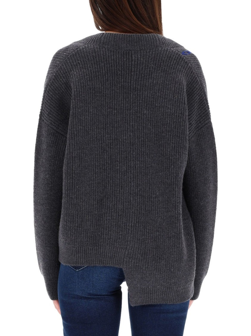 Zona20 Milano Charcoal V-Neck Cardigan In Ribbed Merino Wool