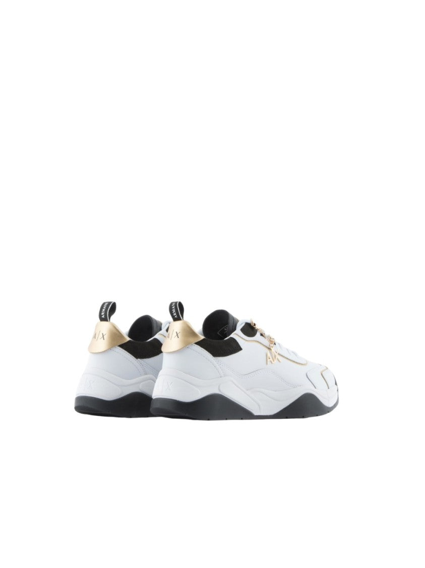 Armani Exchange White Leather Gold-Tone Accents Low-Top Sneakers