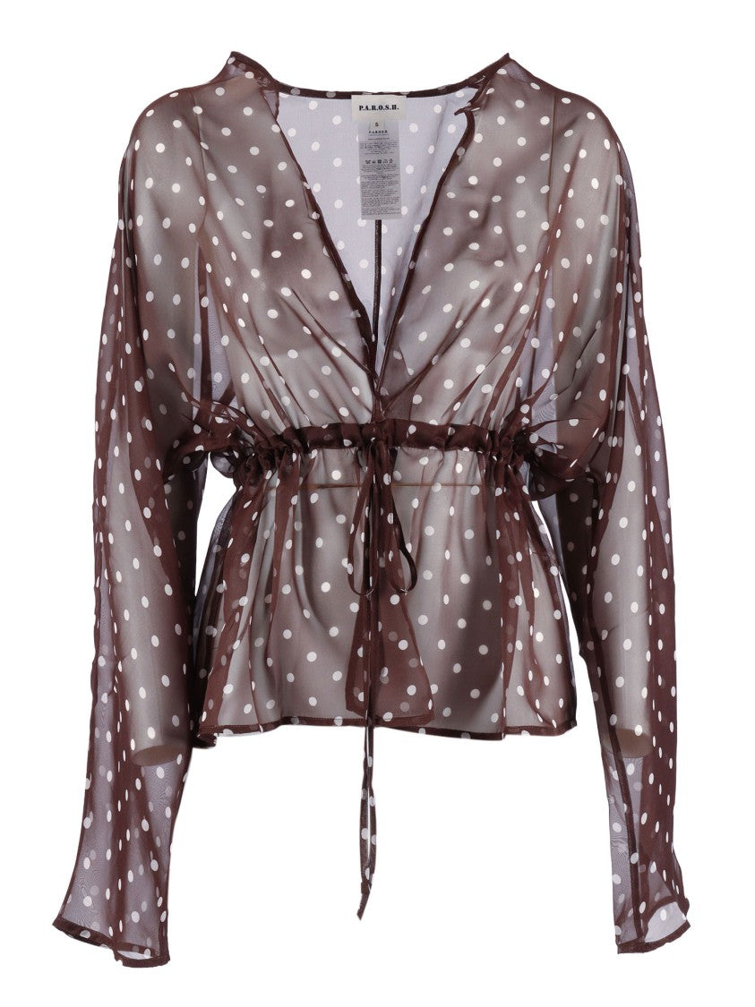 P.A.R.O.S.H. Sheer Brown V Neck Blouse