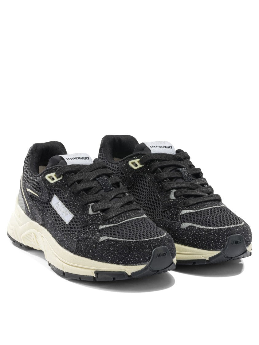 Autry Glitter-Finish Mesh And Leather Sneakers