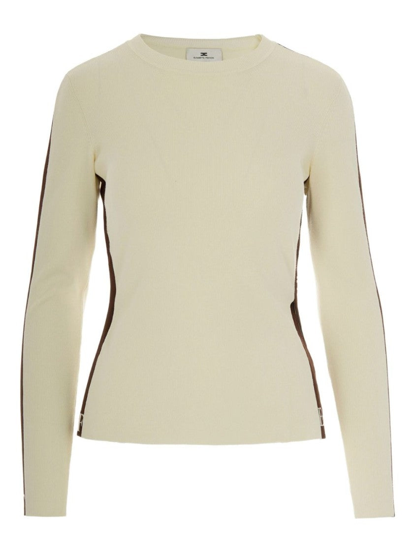 Elisabetta Franchi Fitted Long-Sleeve Knit Sweater With Contrasting Panels