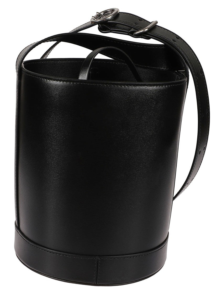 Jil Sander Cylindrical Black Bucket Bag With Polished Finish