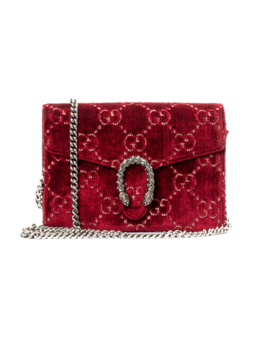 Gucci Red Dionysus Small Velvet Wallet On Chain