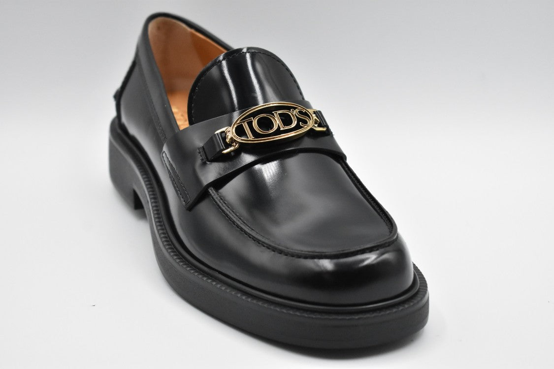 Tod's Laced Black Flat Shoes With Signature Logo