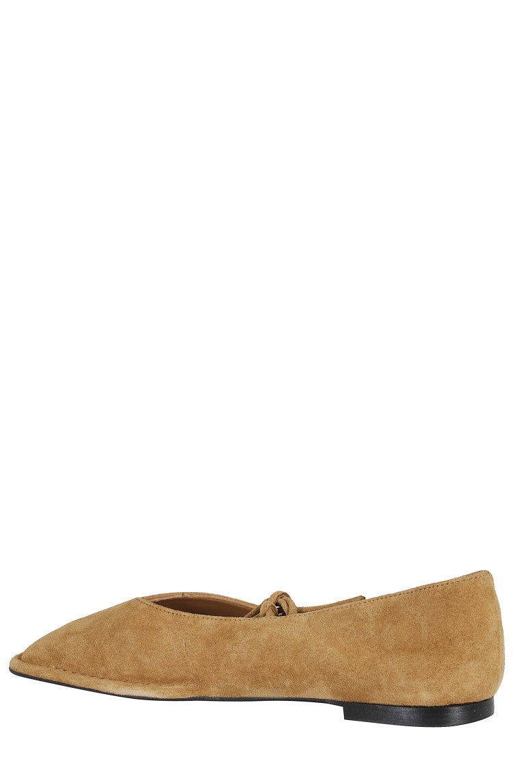 Alohas Brown Sway Square-Toe Strapped Suede Flats
