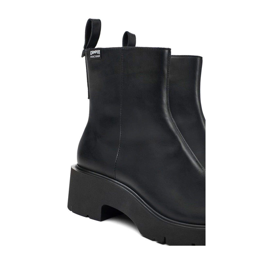 Camper Black Milah Minimalist Sturdy Block Heel Leather Ankle Boots