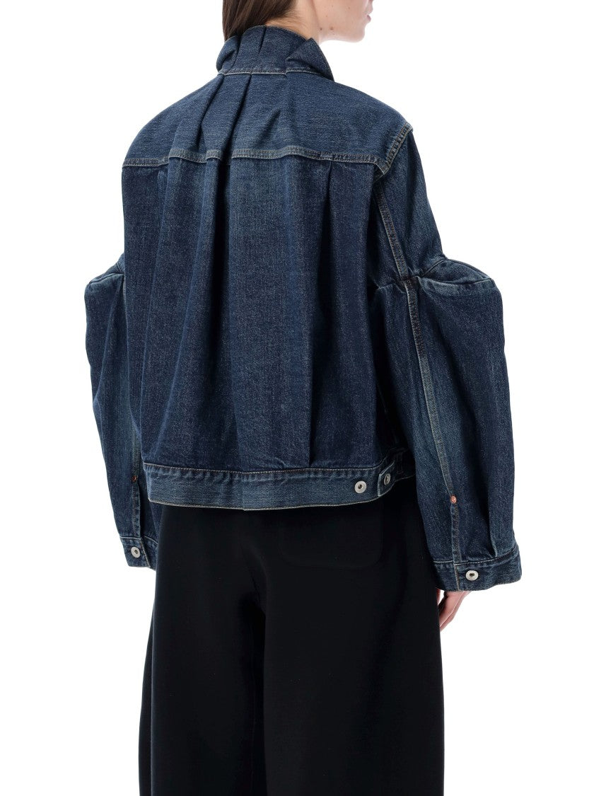 Sacai Cotton Denim Jacket With Exaggerated Sleeves And Contrast Stitching