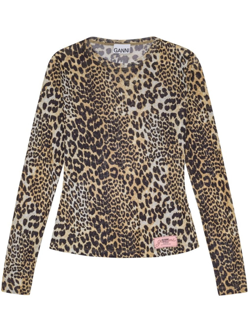 Ganni Leopard Print Long-Sleeve T-Shirt