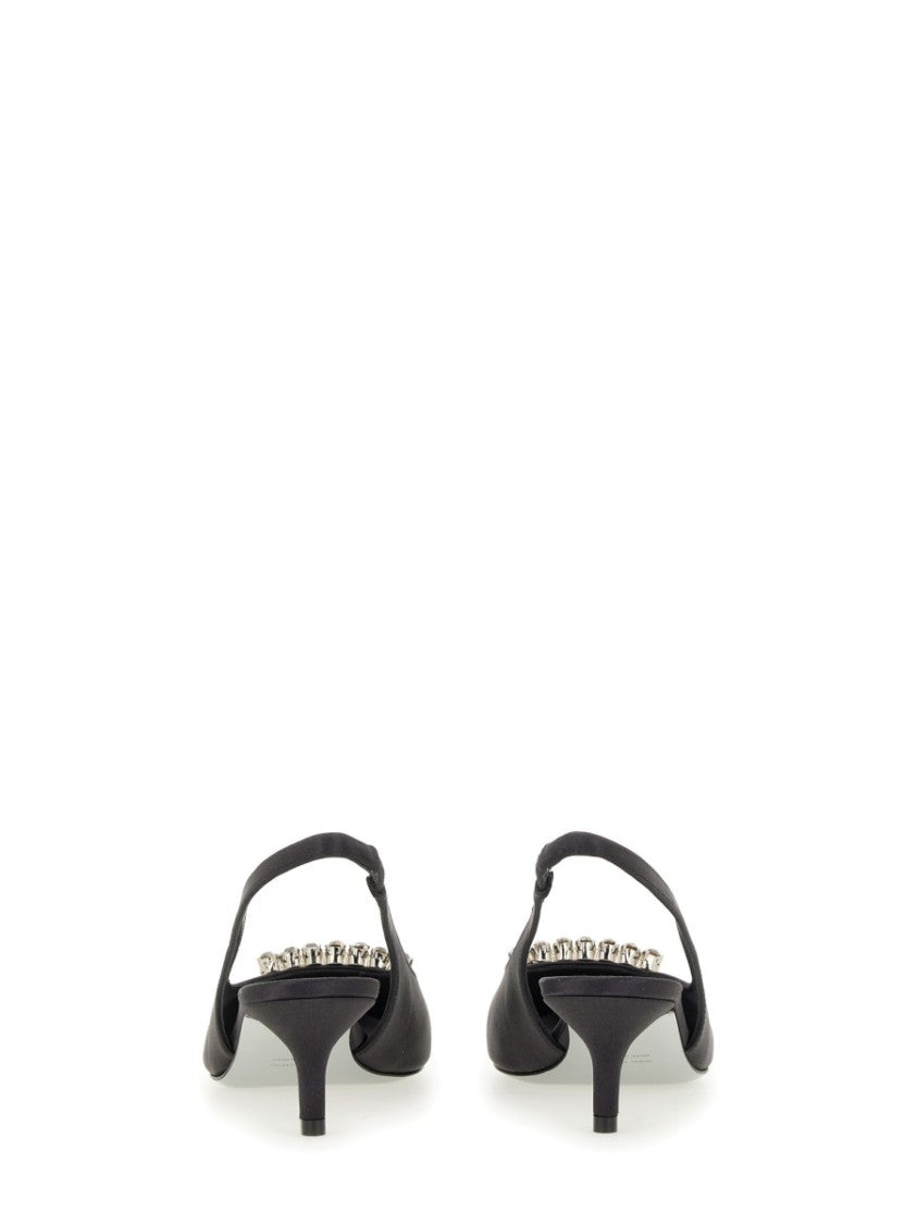 Roberto Festa Futura Rhinestone Buckle Fabric Slingback Pumps