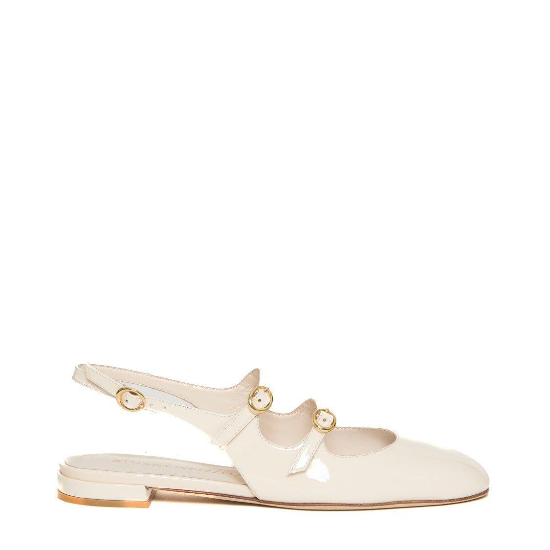Stuart Weitzman White Patent Slingback Shoes With Double Strap