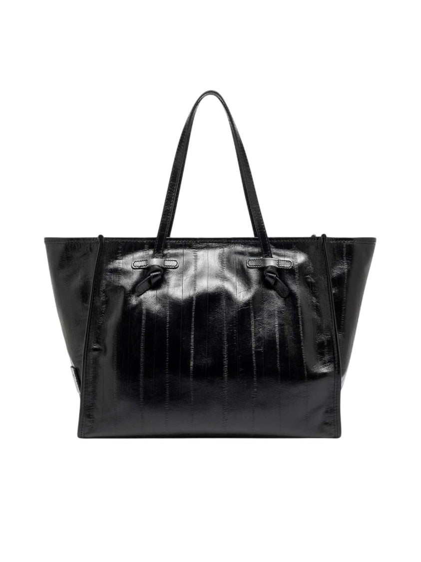 Gianni Chiarini Black Embossed Logo Leather Tote Bag