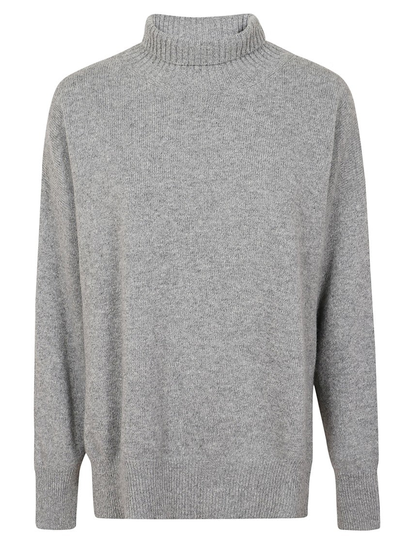 Roberto Collina Grey High Neck Sweater With Side Slits