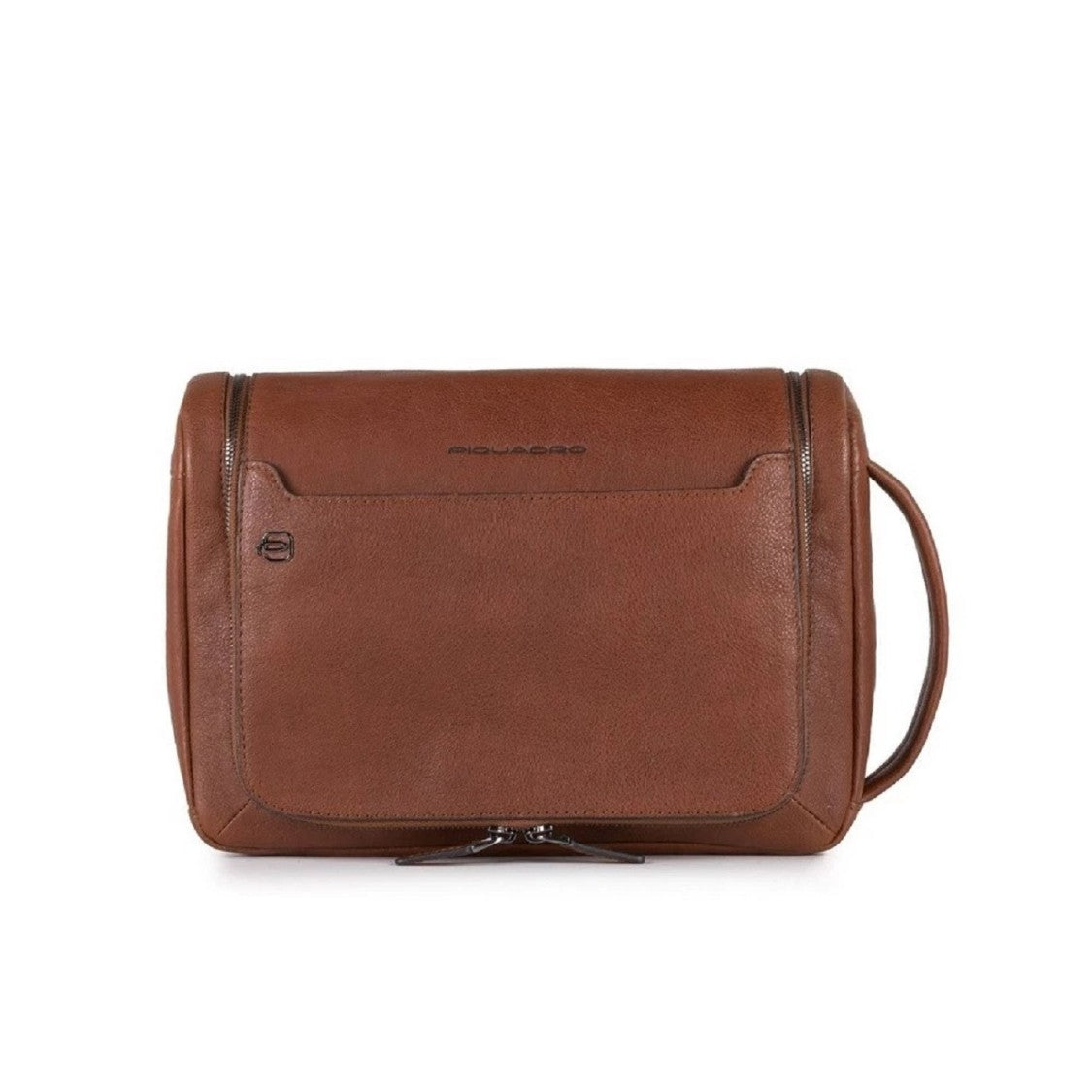 Piquadro Rectangular Brown Beauty Case With Front Pocket