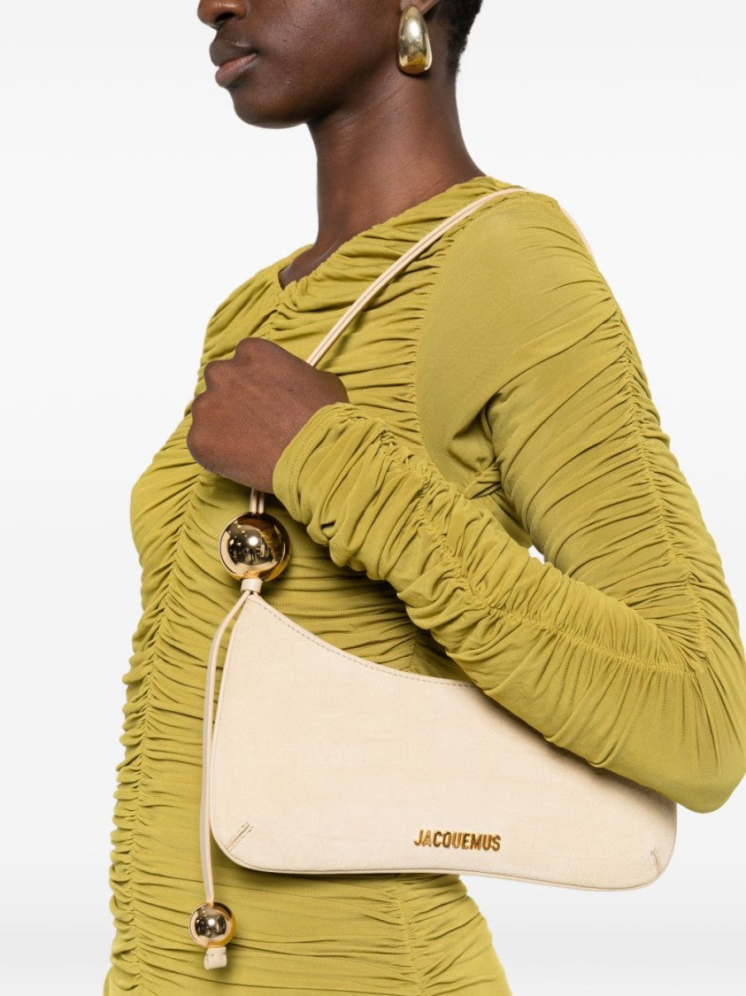 Jacquemus Beige Suede Top Zip Gold Bag
