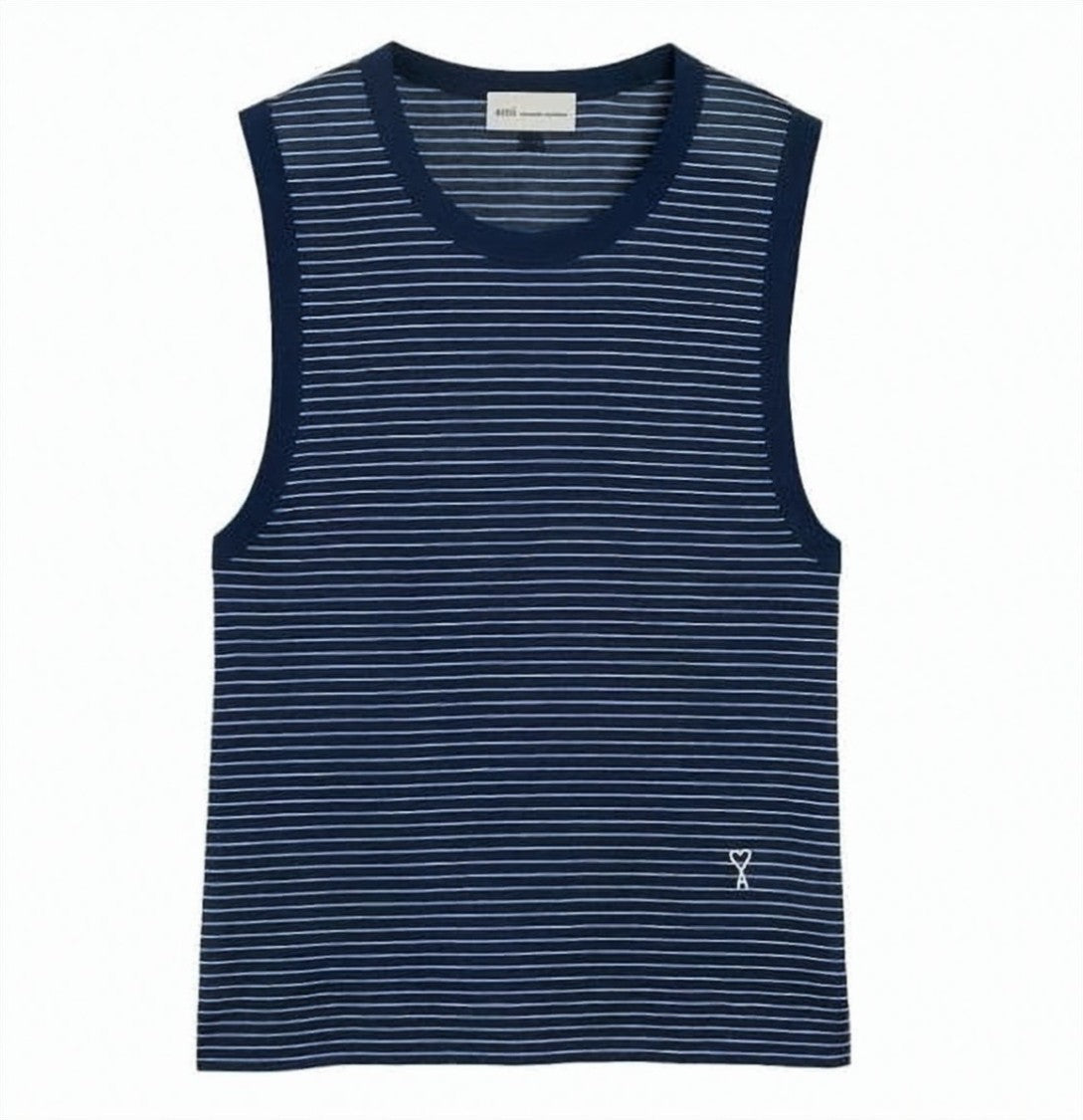 Ami Paris Navy Blue Sleeveless Round Neck Striped Top