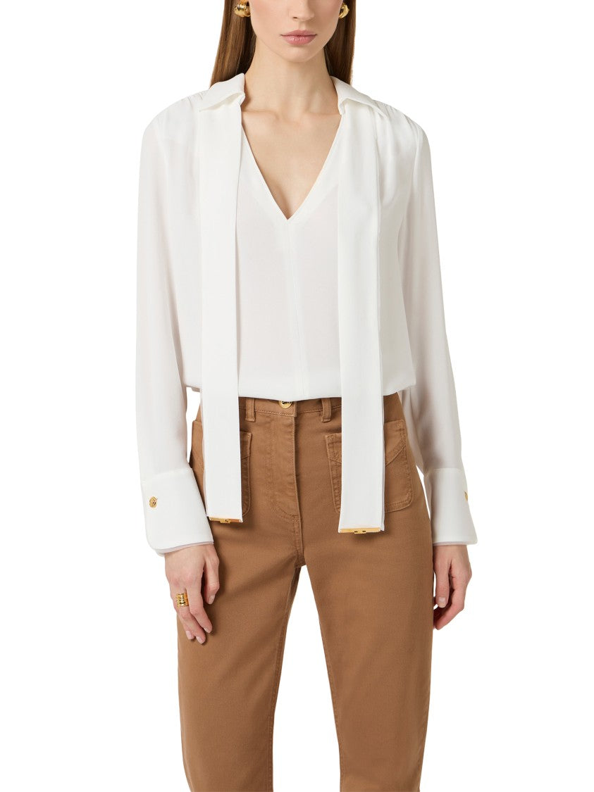 Elisabetta Franchi V-Neck Blouse With Scarf Panels And Gold-Tone Buttons
