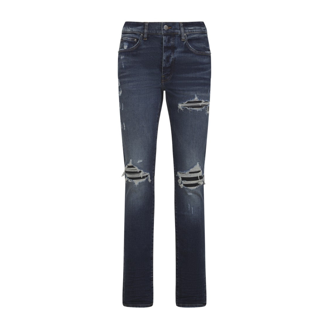 Amiri Distressed Blue Jeans With Edgy Ripped Details