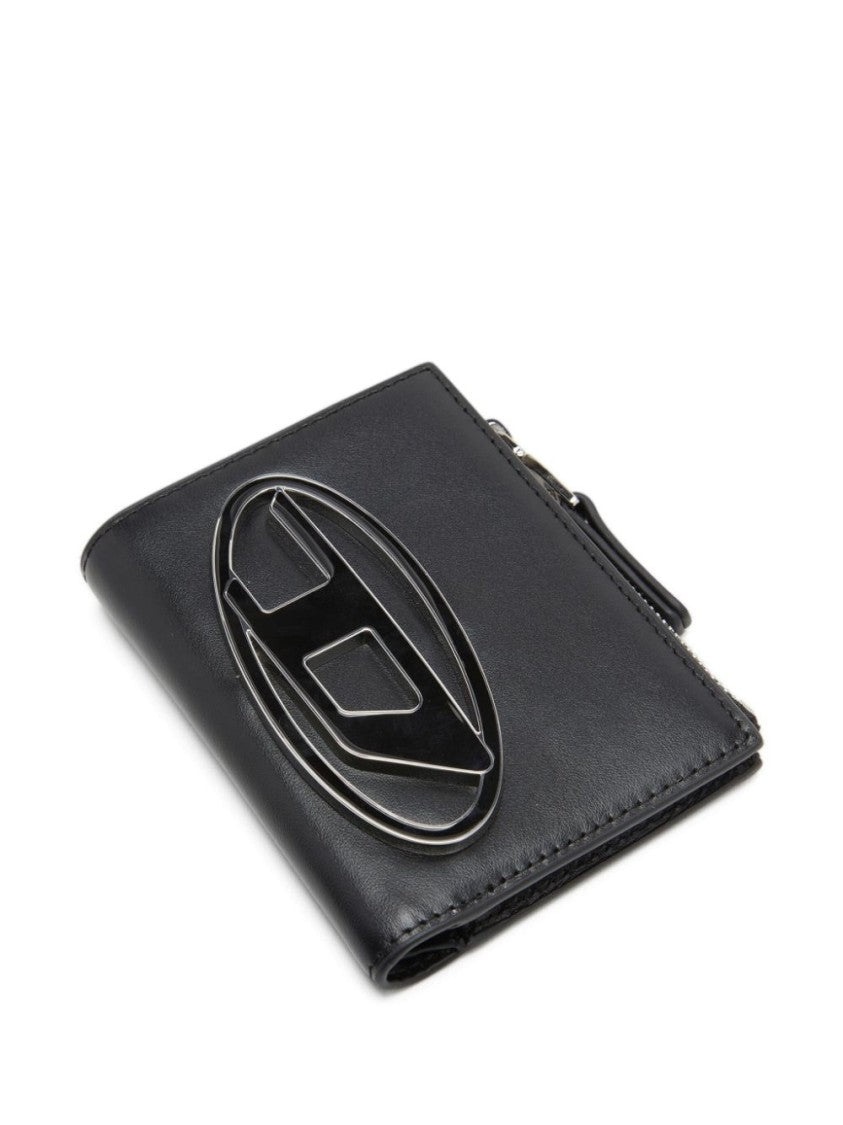Diesel Compact Matte Black Wallet With Logo