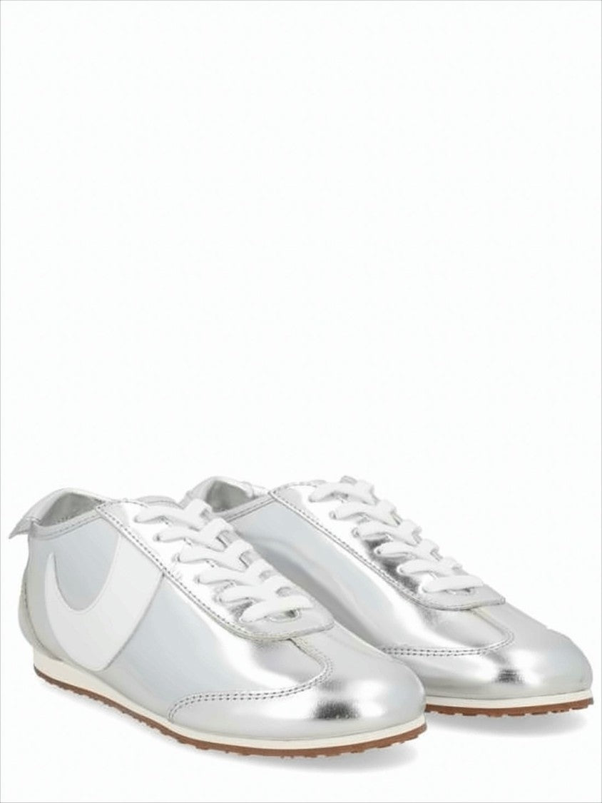 Marine Serre Metallic Silver Leather Sneakers With Crescent Accent