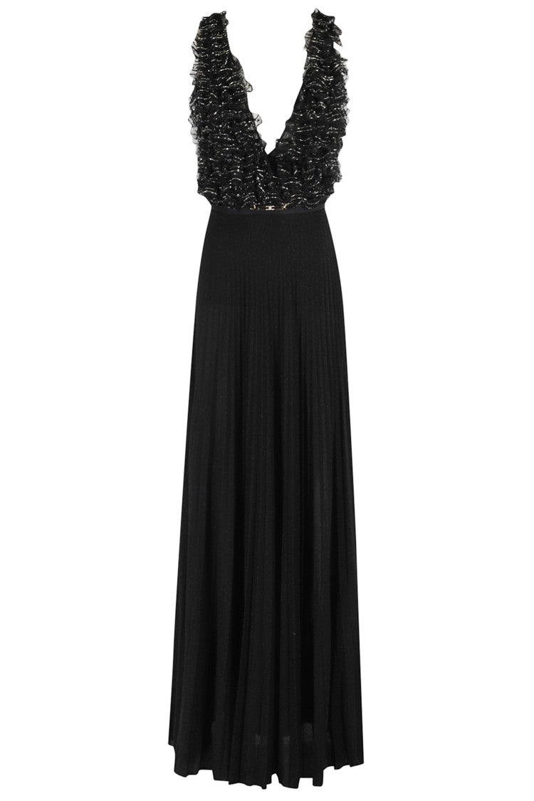 Elisabetta Franchi Black Pleated Maxi Dress