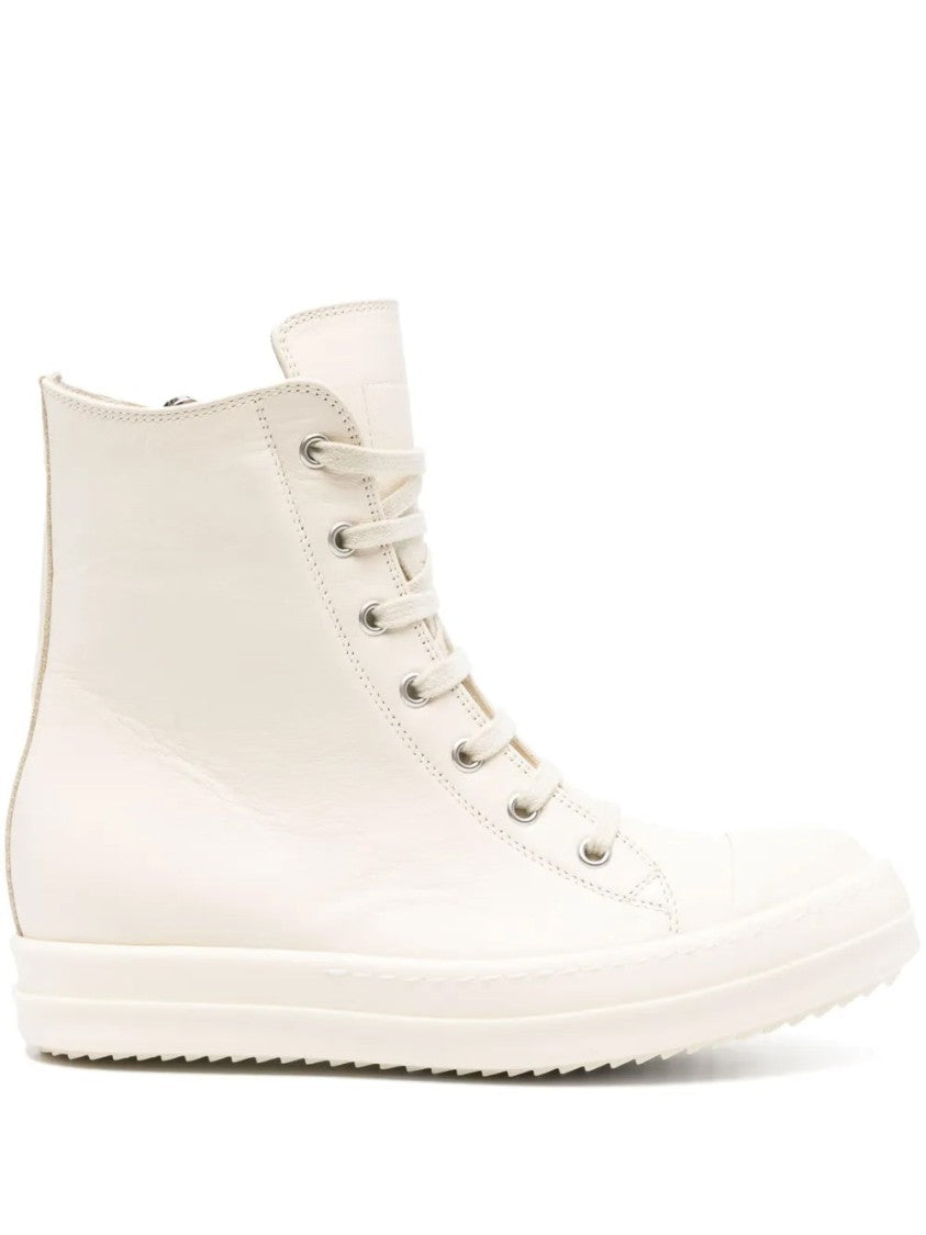 Rick Owens High-Top White Leather Sneakers