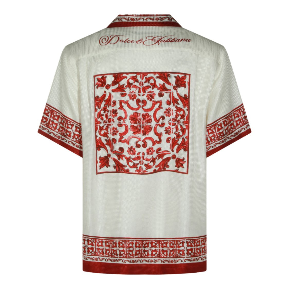 Dolce & Gabbana Short-Sleeve Shirt With Ornamental Red Accents