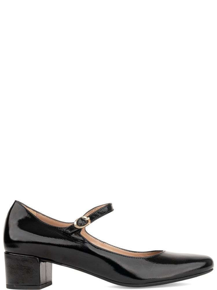 Sergio Moretti Black Glossy Buckle Leather Low-Heel Pumps