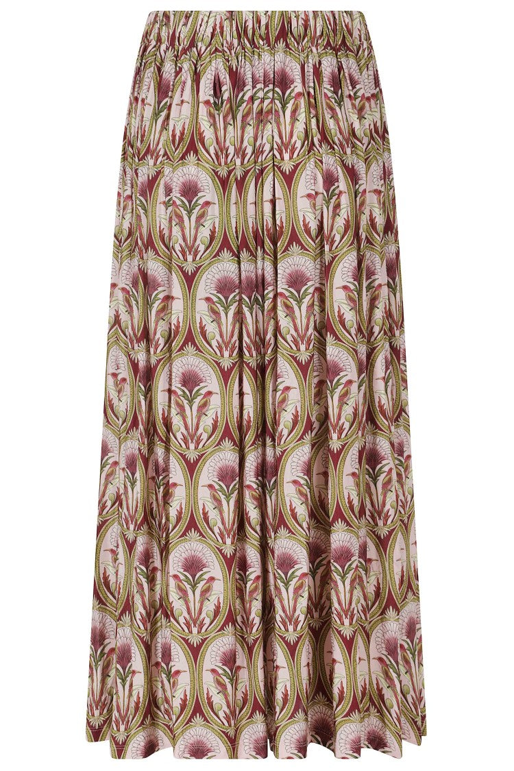 Farm Rio Garden Medal Fringed Floral Print Midi Skirt
