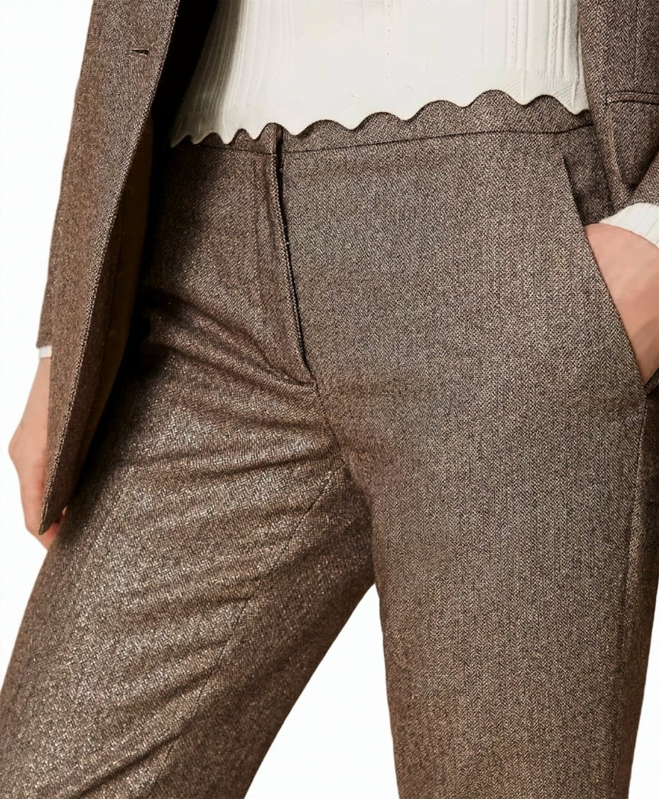 Twin-Set Chevron Lurex Wool-Cotton Blend Flared Pants
