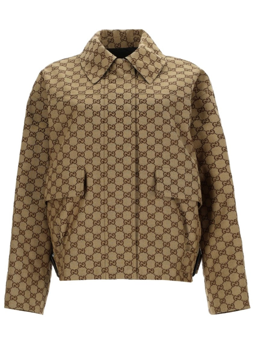 Gucci Cropped Bomber Jacket With Distinctive 'Gg' Textured Pattern