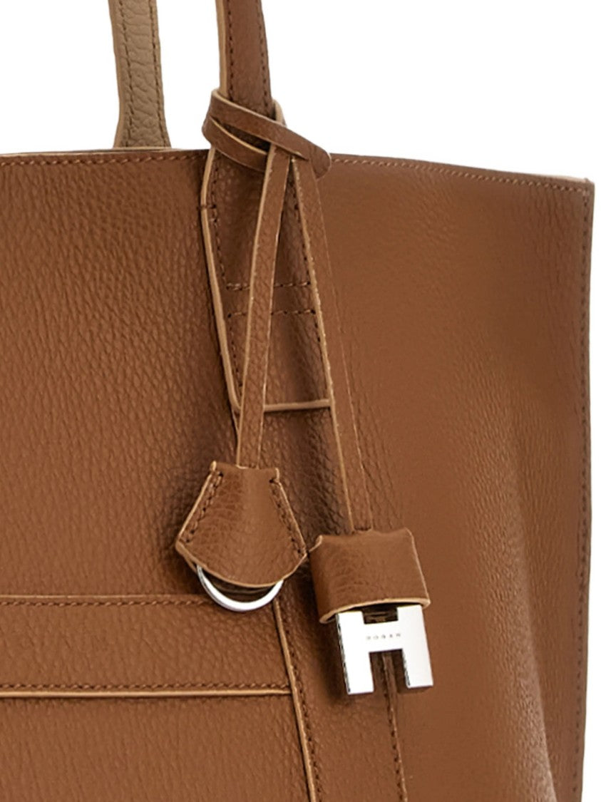 Hogan White Spacious Textured Leather Charm Tote