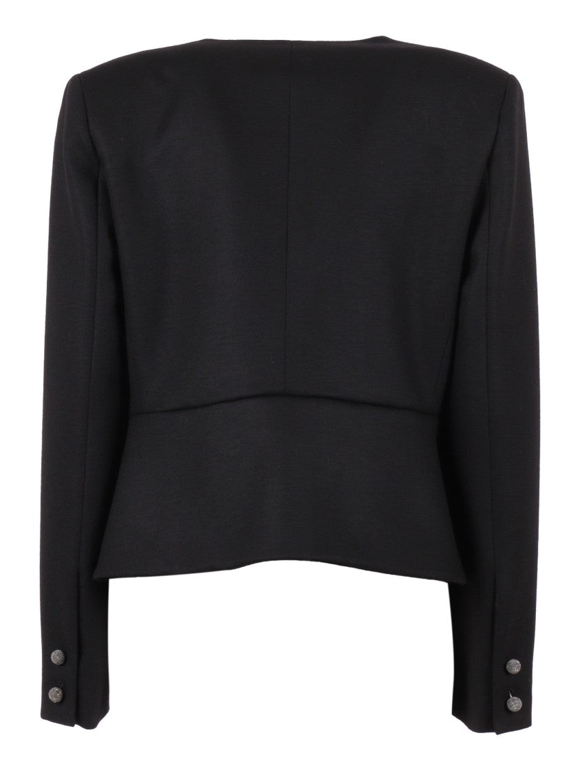 Fabiana Filippi Black Boiled Wool Jersey Lapelless Jacket