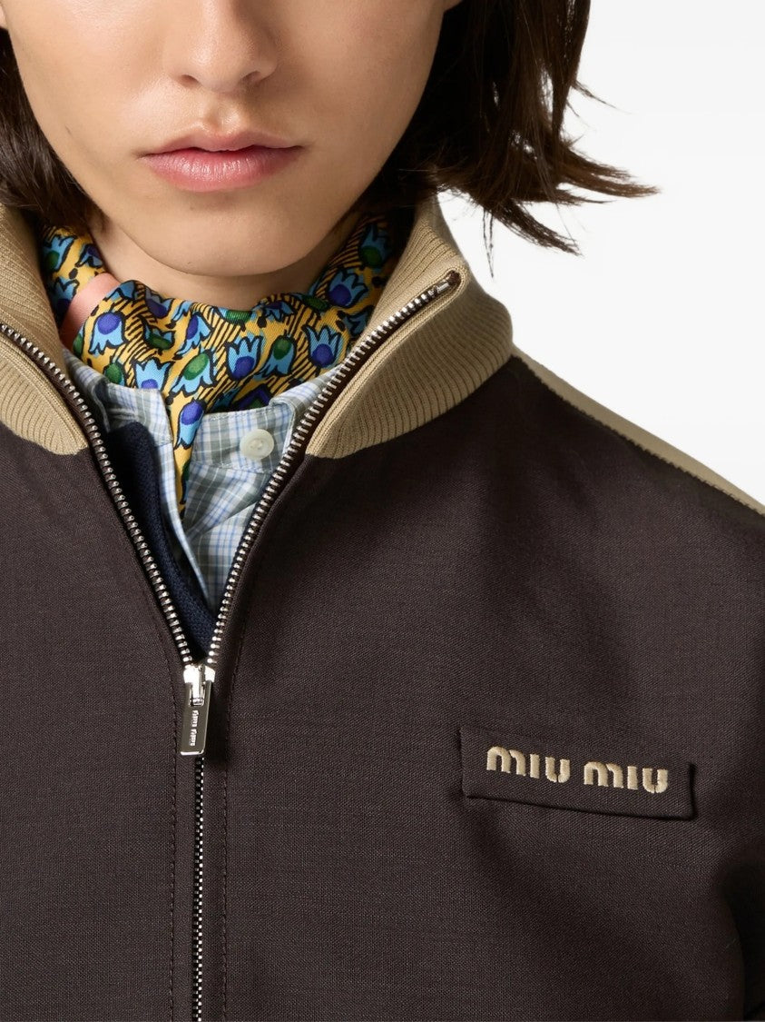 Miu Miu Dark Brown Polyester Cropped Blouson Jacket