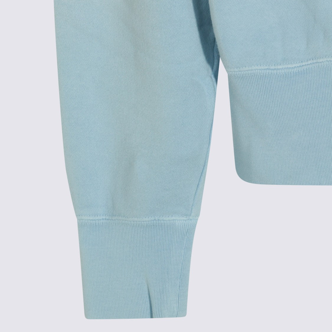 Maison Kitsuné Light Blue Crew Neck Sweater With Ribbed Cuffs And Embroidered Detail