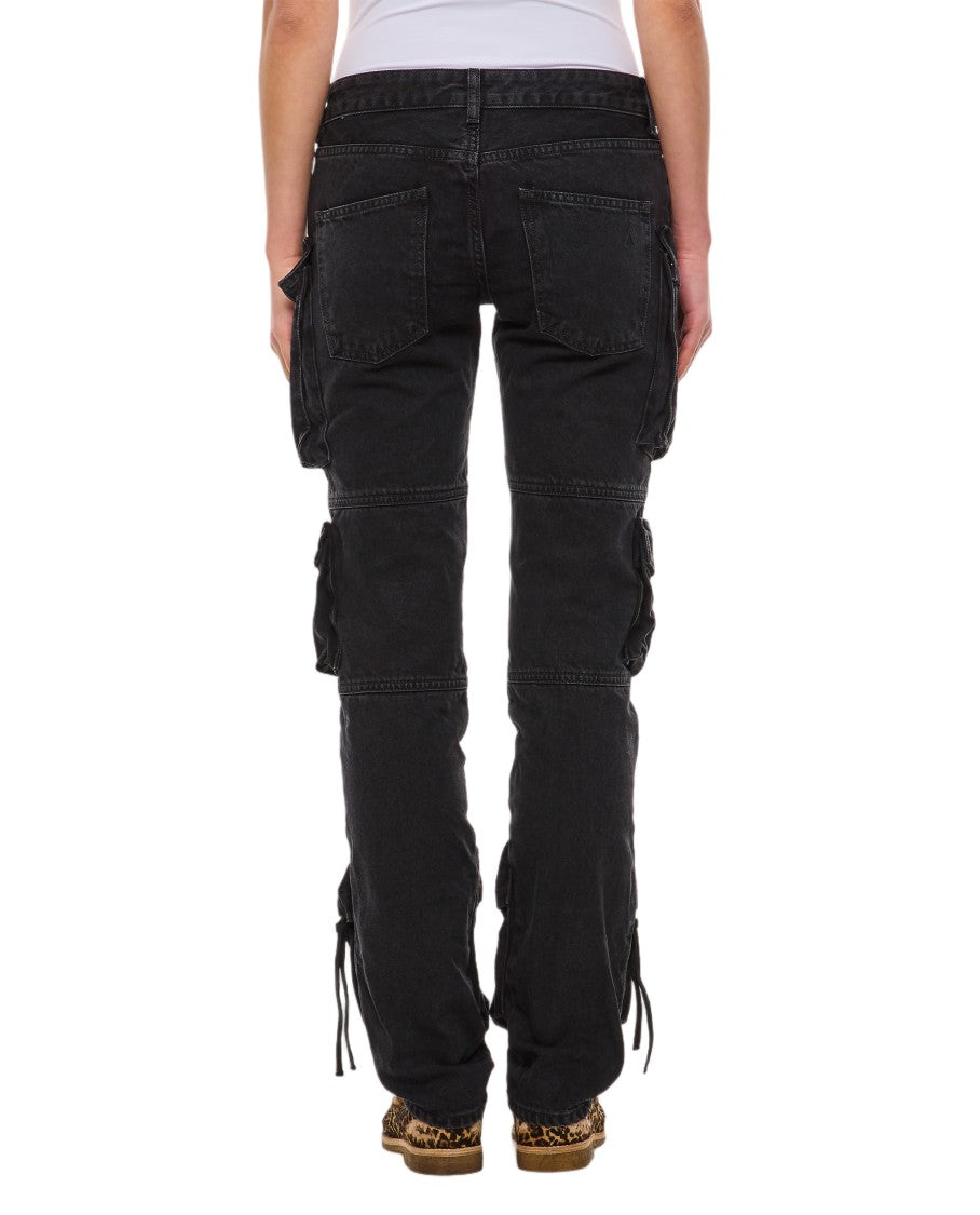 The Attico Washed Black Denim Cargo Pants With Adjustable Cuffs And Multi-Patch Pockets