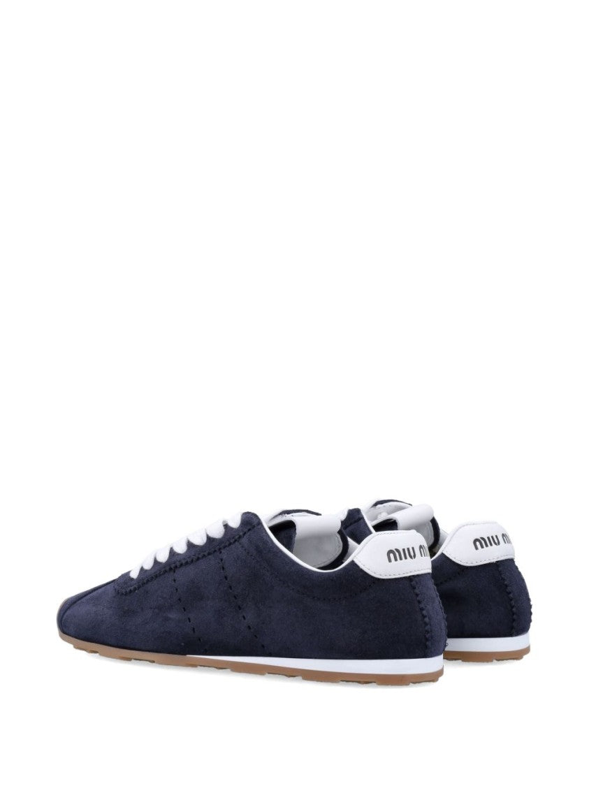 Miu Miu Suede Leather Flat Shoes With Lace-Up Front