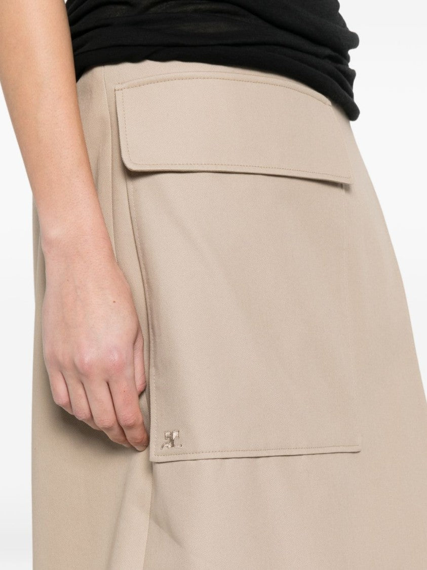 Courrèges Beige Midi Skirt With Flap Pocket And Buckle Fastening