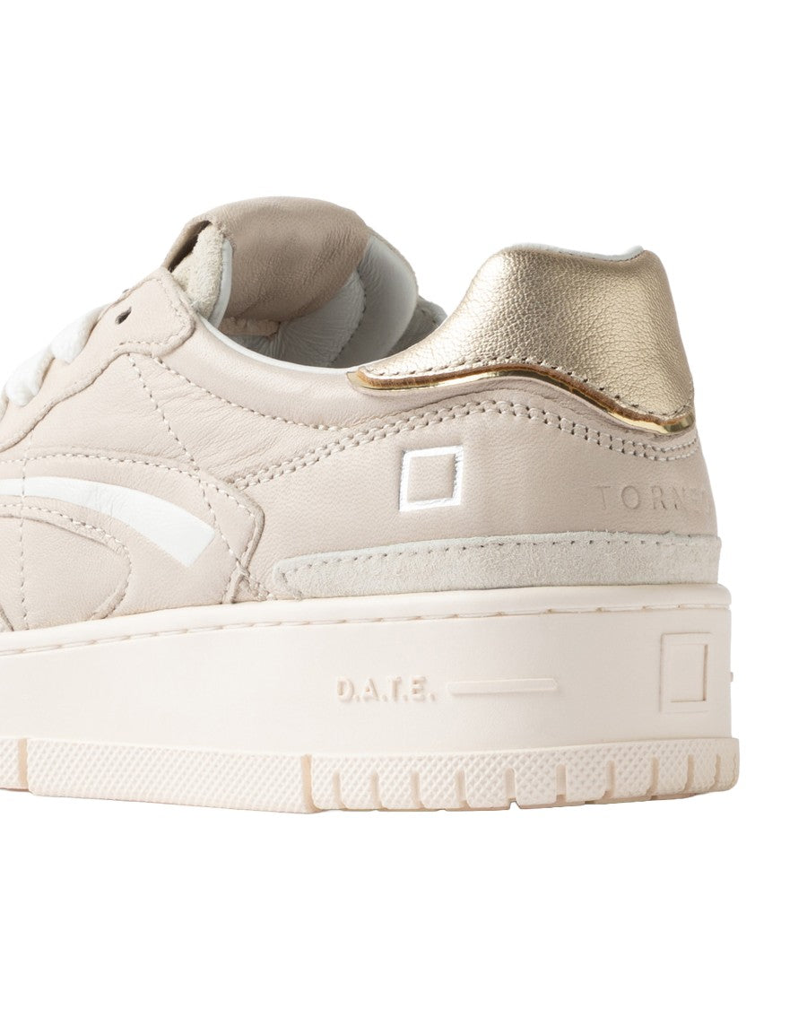 D.A.T.E Ivory Torneo Pure Calf Metallic Smooth Leather Sneakers