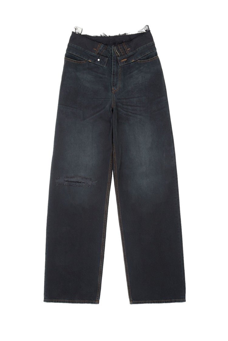 Mm6 By Maison Margiela Wide-Leg Trousers With Classic 5-Pocket Design And Subtle Distress