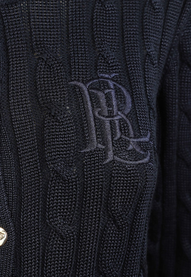 Lauren Navy Blue Cable-Knit Cotton-Blend Cardigan