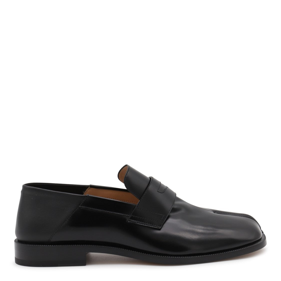 Maison Margiela Black Tabi Toe Leather Loafers With Square Heel