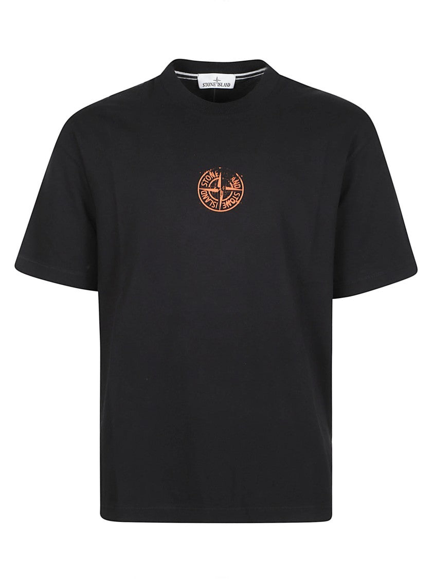 Stone Island Black Logo Short-Sleeve Cotton T-Shirt