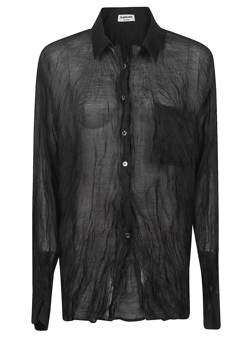 La Piscine Translucent Crinkled Black Shirt